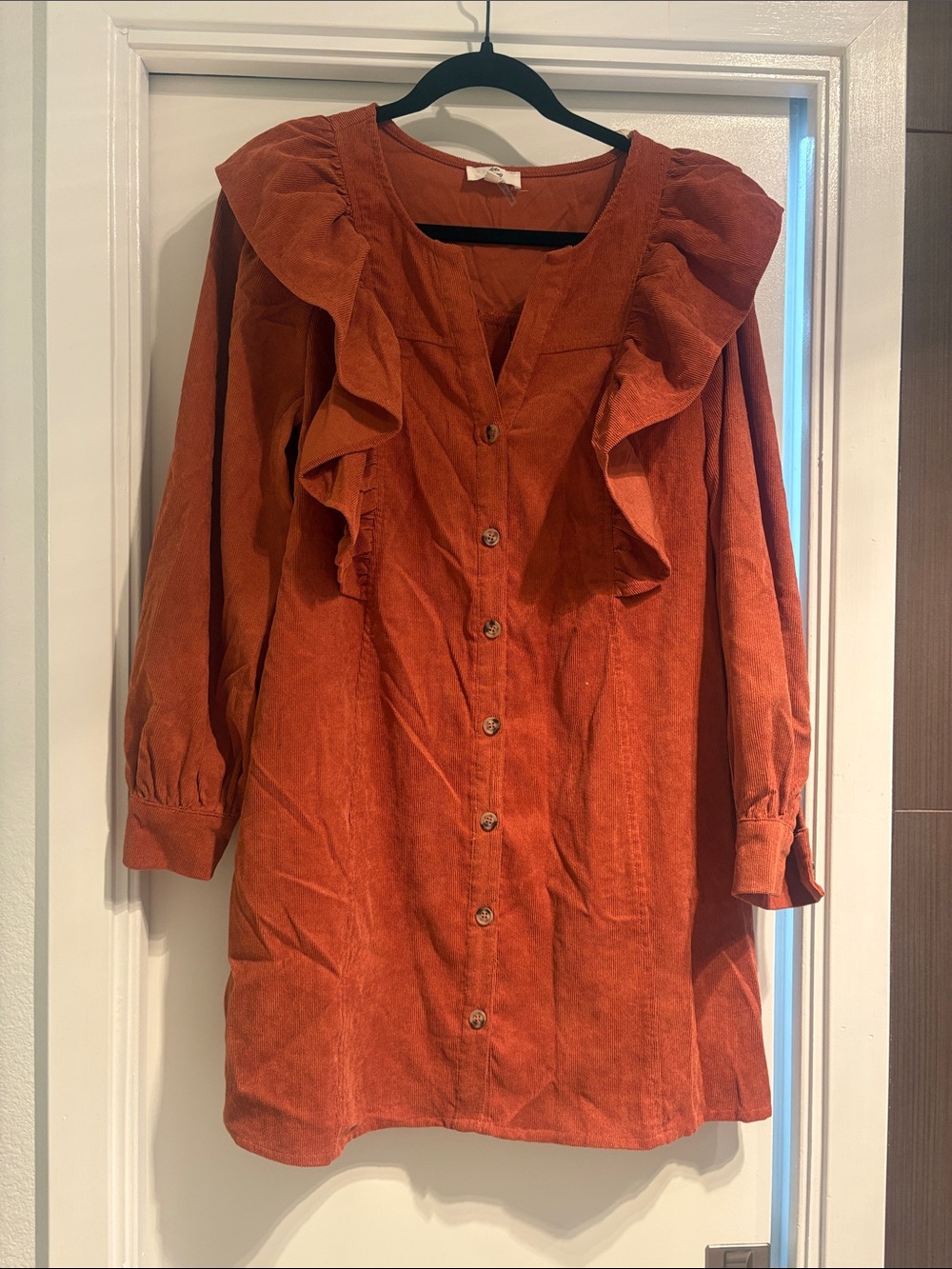 entro Rust Ruffle-Trim Button Mini Dress